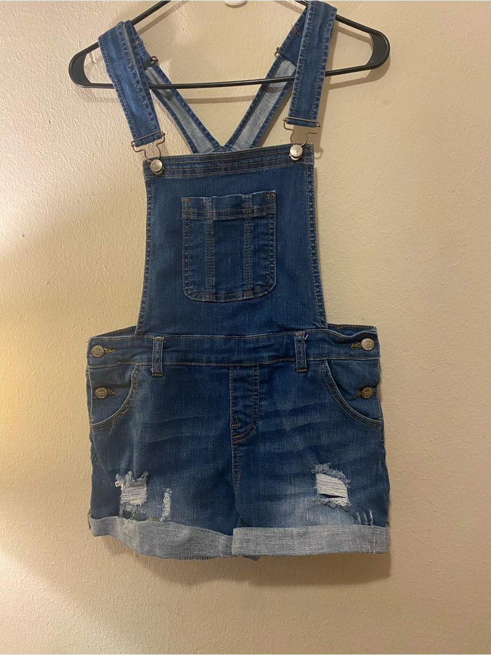 Women’s Wax Jeans Denim Shortalls/Coveralls SzM Stretch Denim Distressed